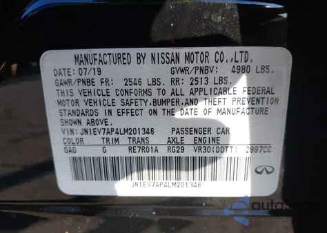 2020 Infiniti Q50 Luxe z USA, uszkodzony, nr VIN JN1EV7AP4LM201346